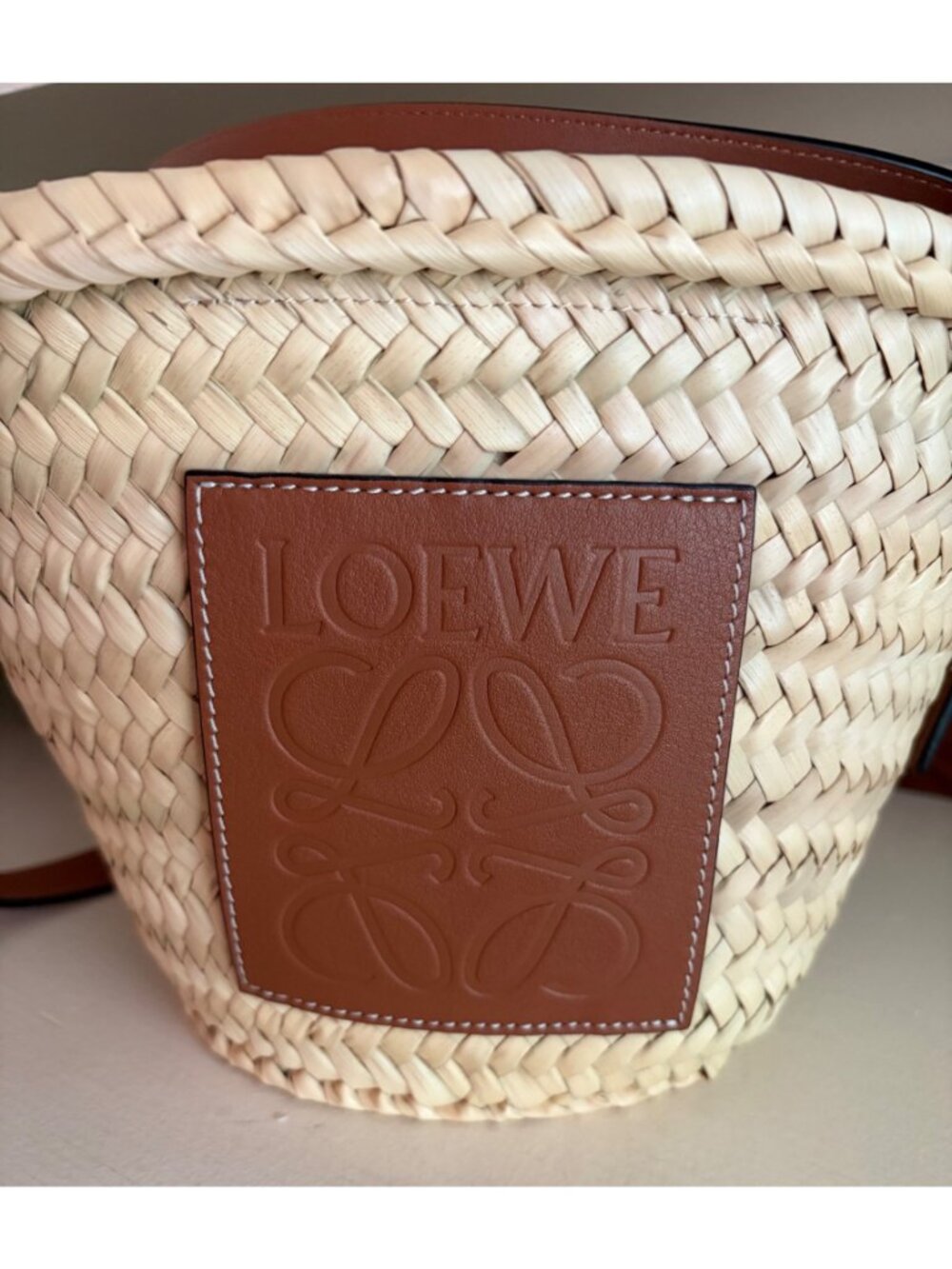 Women's Loewe Drawstring Bucket Handbag Palm Leaf Calfskin Shoulder Crossbody Na